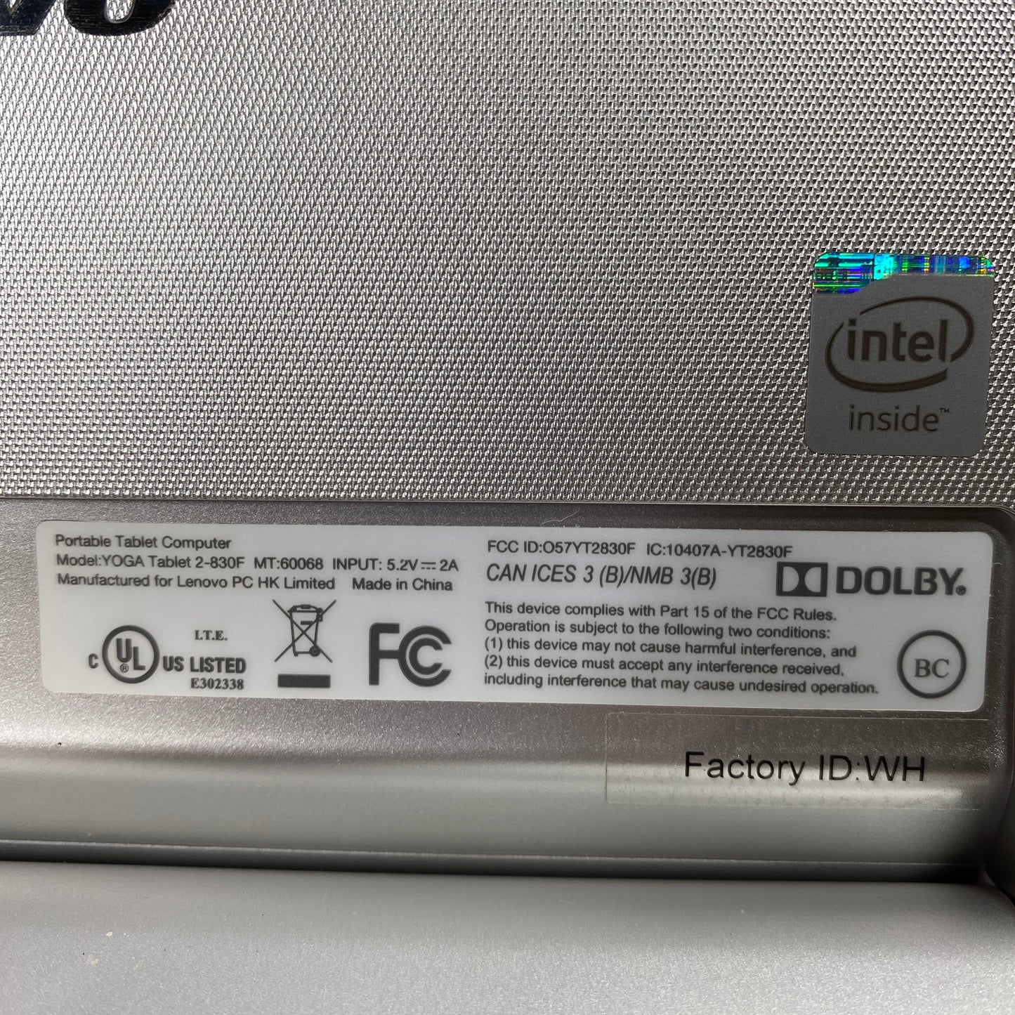 WiFi Only Lenovo yoga tablet 2 16GB Silver MODEL YOGA TABLET 2-830F