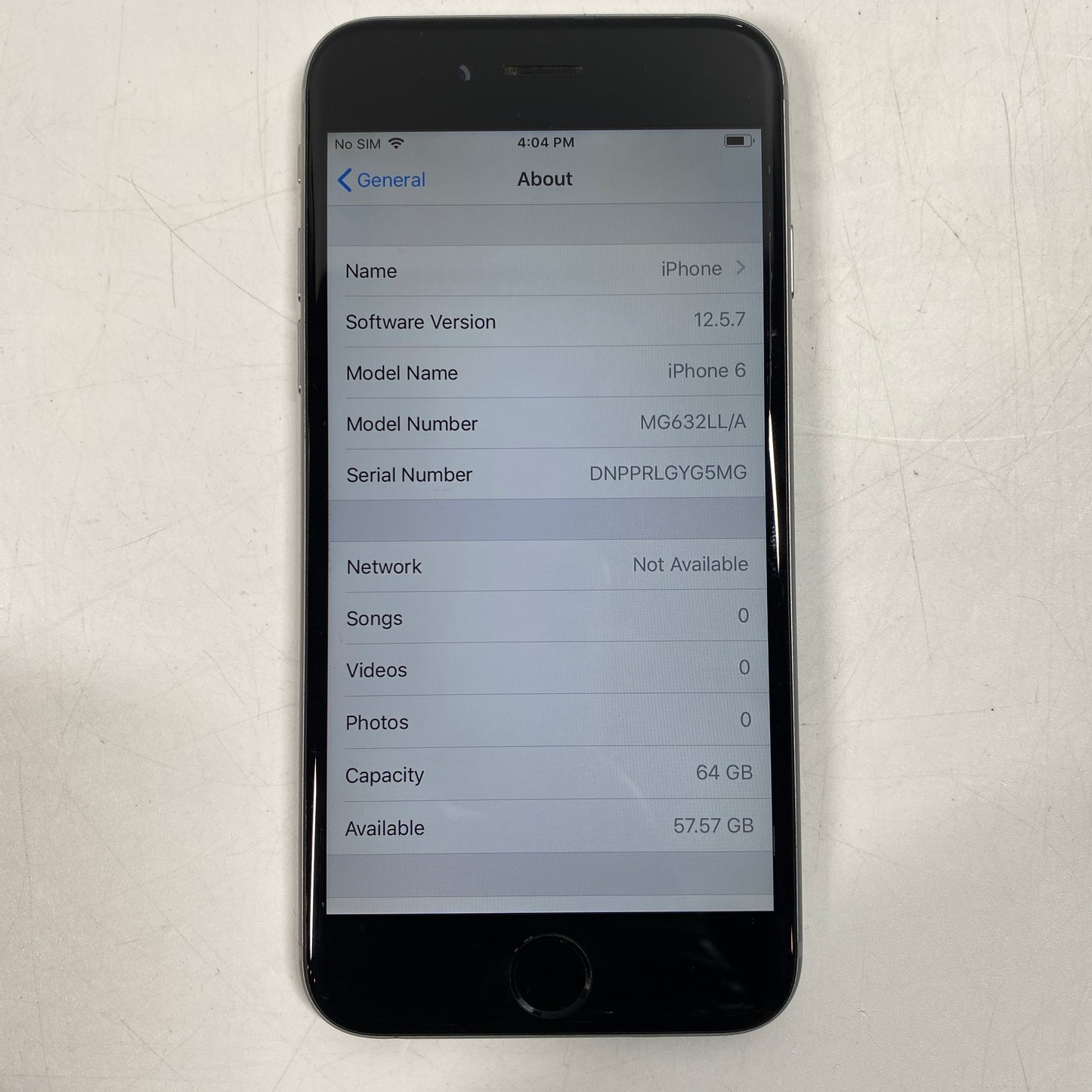 Unlocked Apple iPhone 6 64GB 12.5.7 SPACE GRAY MG632LL/A