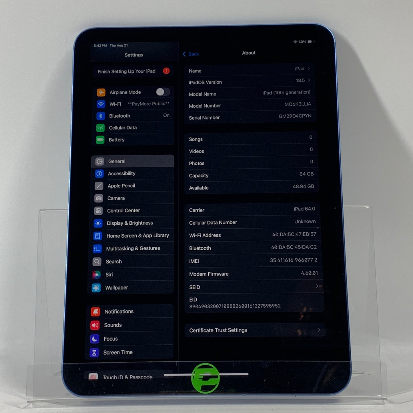 T-Mobile Apple iPad 10th Gen 64GB Blue MQ6K3LL/A
