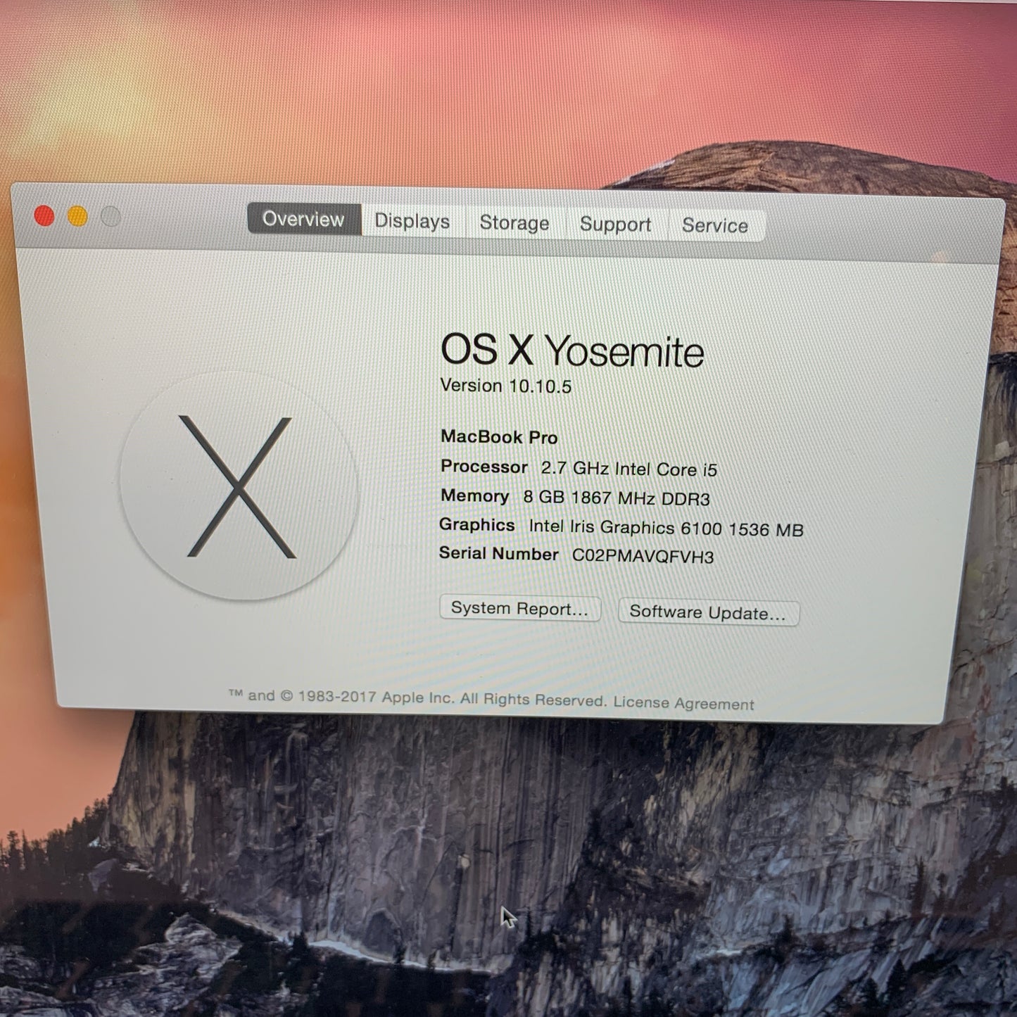 2015 Apple MacBook Pro 13.3" i5 2.7GHz 8GB RAM 256GB SSD Silver A1502