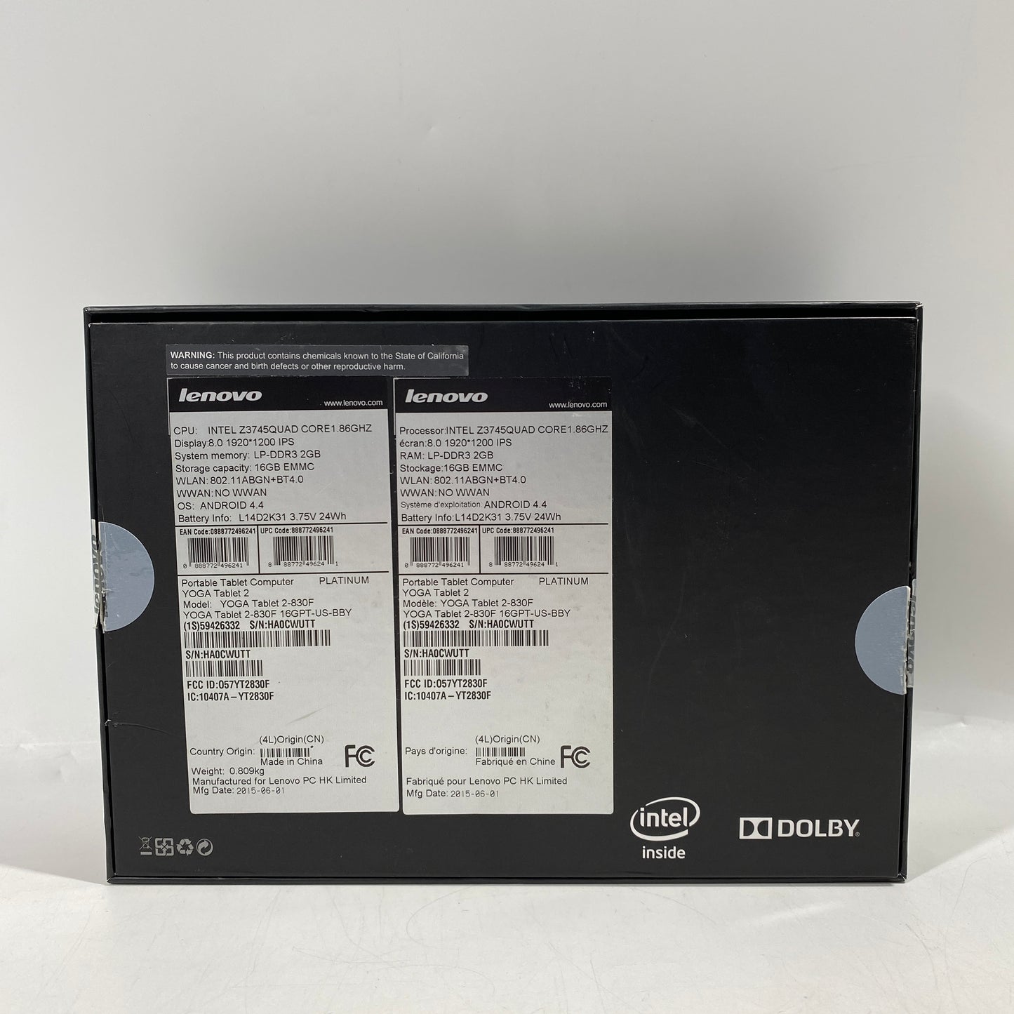 WiFi Only Lenovo yoga tablet 2 16GB Silver MODEL YOGA TABLET 2-830F