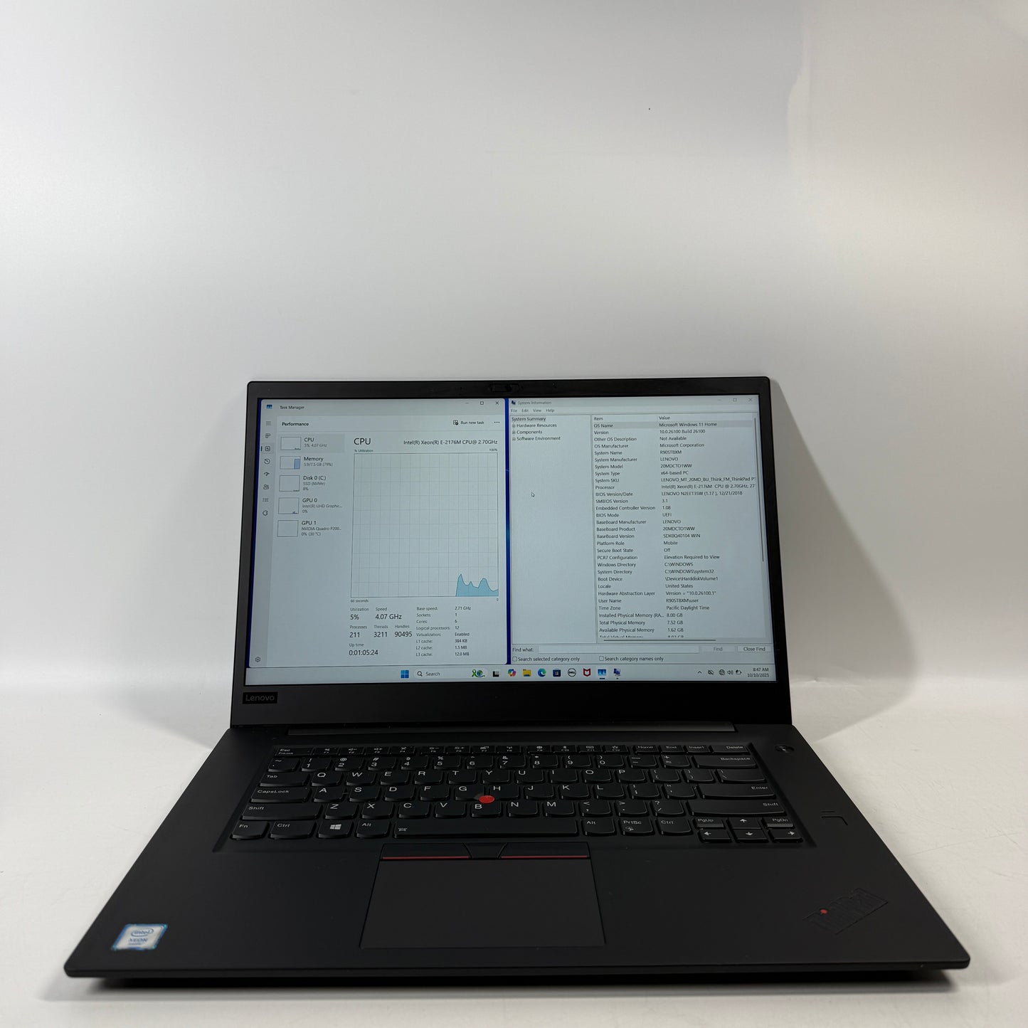 Broken Lenovo ThinkPad P1 GEN 1 15.6" Xeon E-2176M 2.7GHz 8GB RAM 512GB
