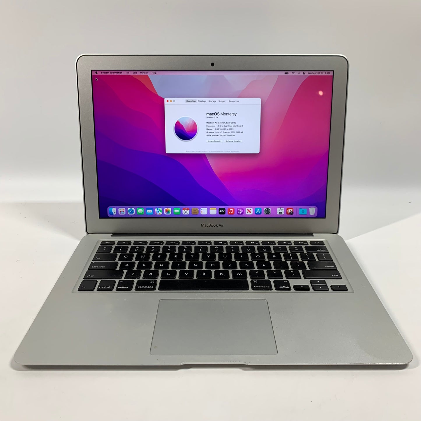 2015 Apple MacBook Air 13.3" i5 1.6GHz 8GB RAM 128GB SSD Silver A1466
