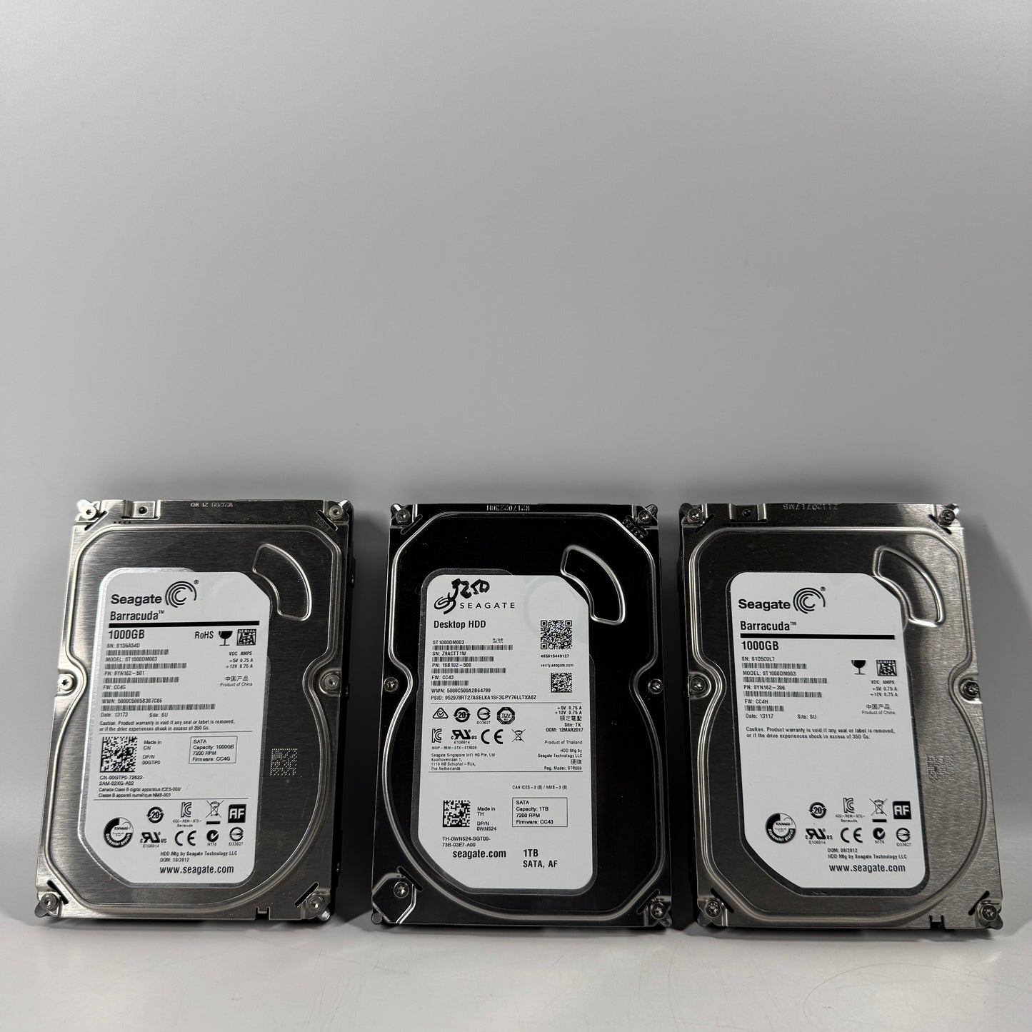 Lot of 3 Seagate 3.5" Barracuda 1TB SATA III 6Gbps HDD ST1000DM003