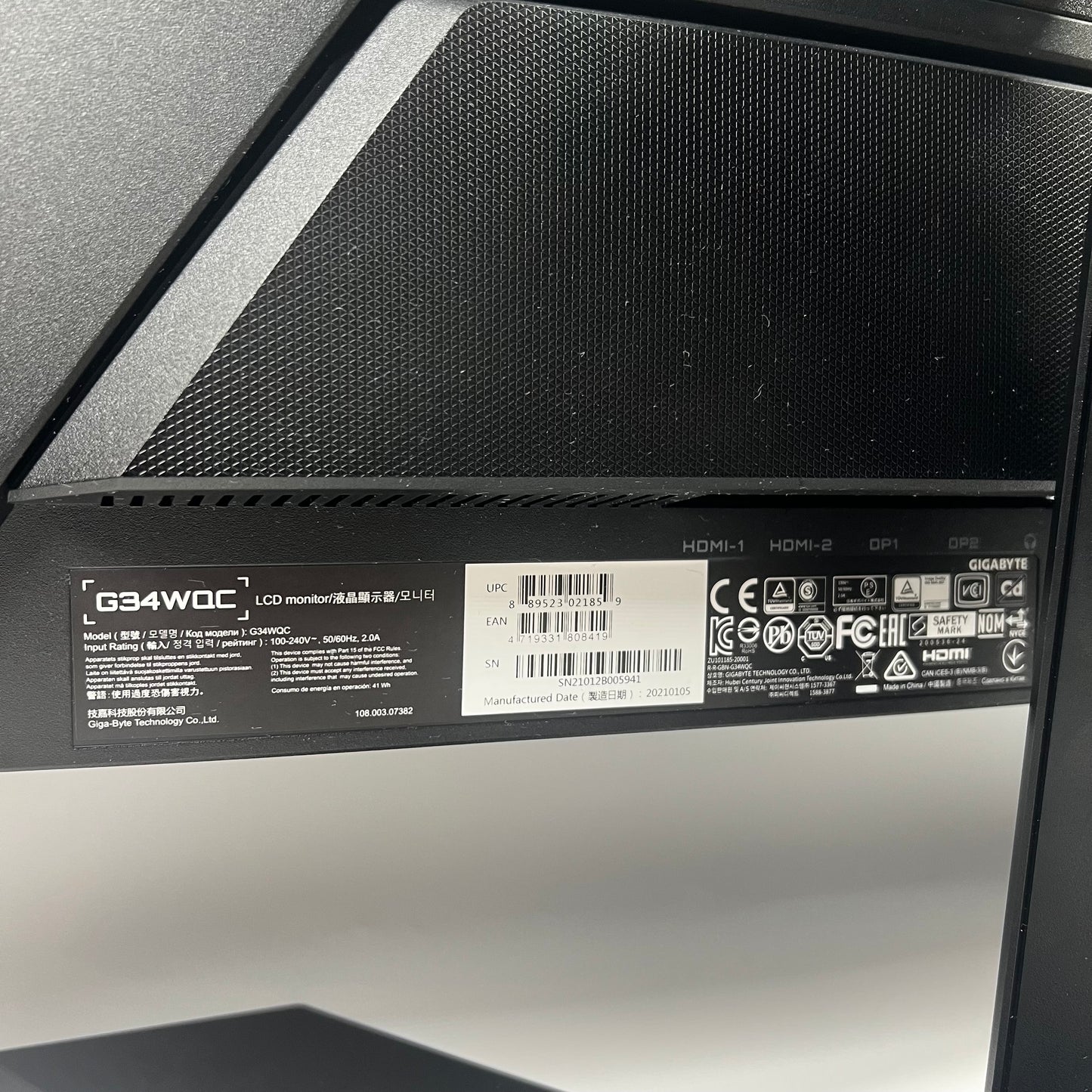 Gigabyte 34" G34WQC QHD IPS 144Hz Curved Gaming Monitor