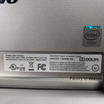 WiFi Only Lenovo yoga tablet 2 16GB Silver MODEL YOGA TABLET 2-830F
