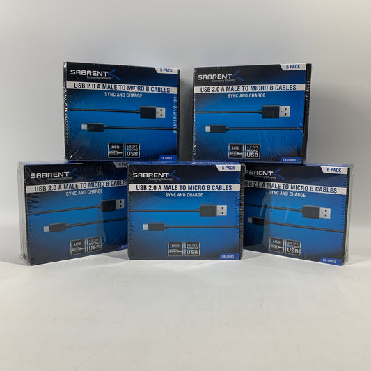 New Sabrent USB 2.0 A Male to Micro B Cables Cable CB-UM63 BUNDLE OF 5