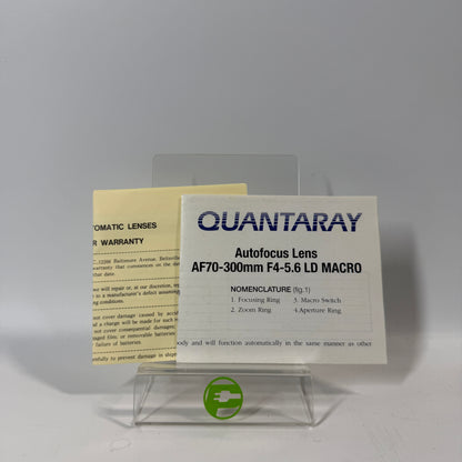 Quantaray TELE-Macro Lens 70-300mm f/4-5.6 LD For Canon EF Mount