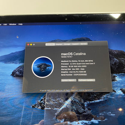 2014 Apple MacBook Pro 15" i7 2.2GHz 16GB RAM 256GB SSD Silver A1398